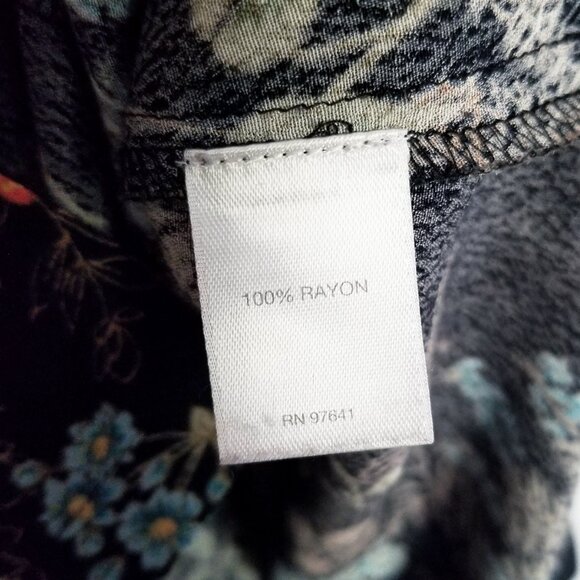 J. Jill Black Botanical Floral Button Front Shirt Blouse Tunic Long Sleeves M - Picture 6 of 15